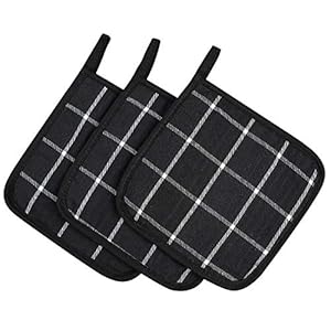 100% Cotton Kitchen Everyday Basic Pot Holder Heat Resistant Coaster Potholder for Cooking and Baking 7 x 7-Inch Set of 3 Black Plaid 100 Cotton Kitchen Everyday Basic Pot Holder Heat Resistant Coaster Potholder for Cooking and Baking 7 x 7 Inch Set of 3 Black Plaid
