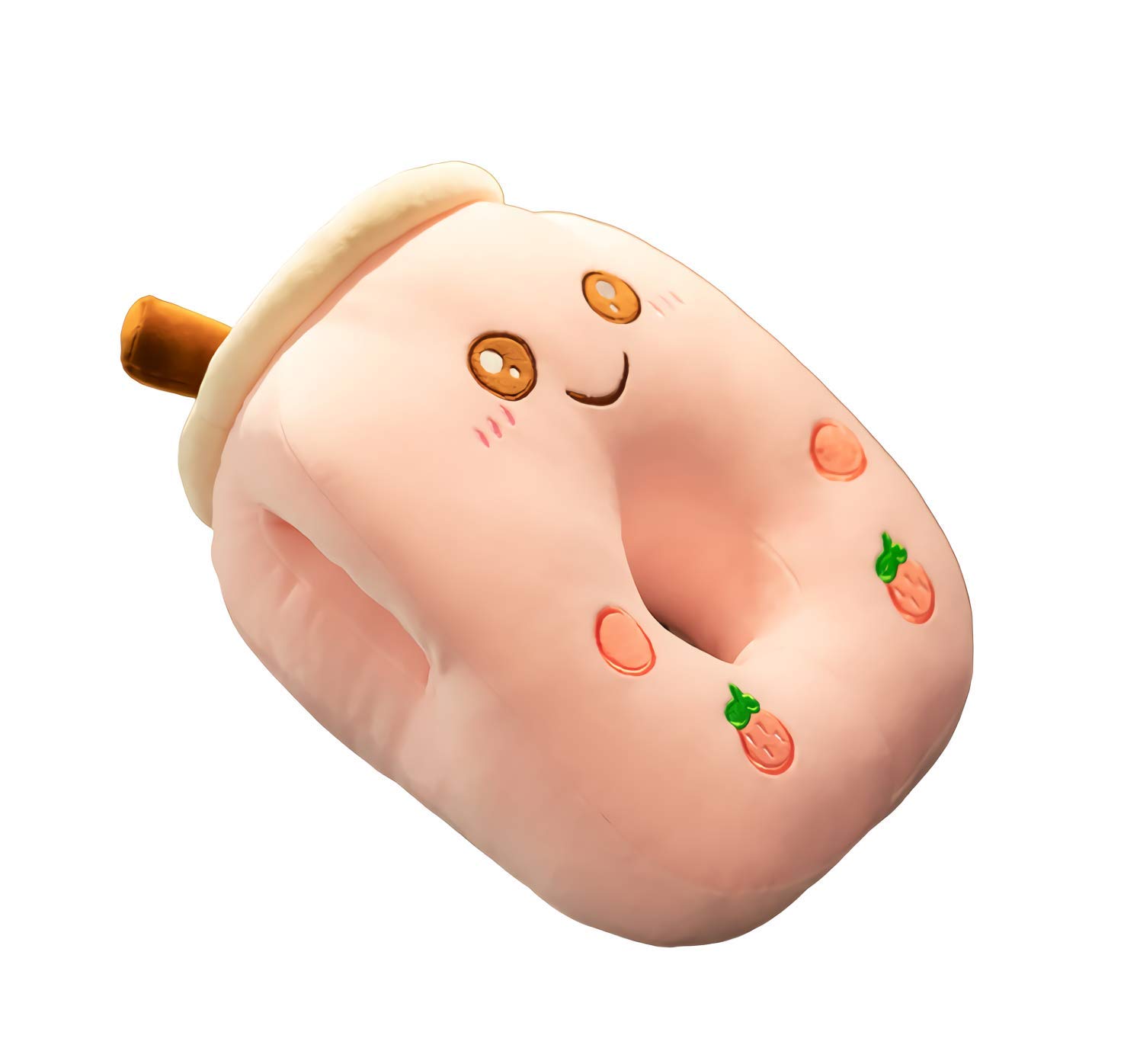 VickyPOP Cute Bubble Tea Plush Toy Stuffed Boba Food Shaped Pillow Cushion Cartoon Fruit Milk Tea (Pink-Eyes Open, 12.6 inches)