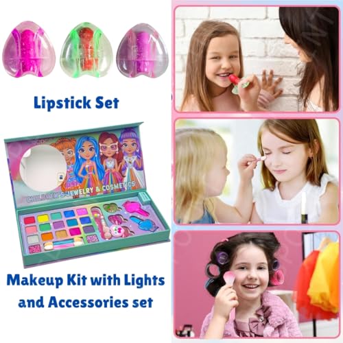 Image of PLUSPOINT Unicorn Makeup Kit for Girl, Washable Makeup Set for Girls, Makeup Set for Kids, Girl Toys Children Play Makeup Kit with Folding Case Birthday Gifts for Girls Age 4 5 6 7 8 Year Old