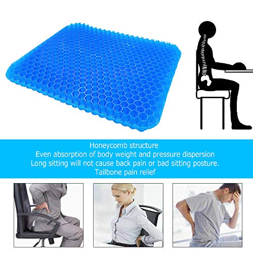 Gel Seat Cushion,SUPTEMPO Enhanced Seat Cushion,Double Gel Egg Honeycomb Design Thick Seat Cushion,for Pressure Relief Back Tailbone Pain,Car Travel Wheelchair(with Black Cover)