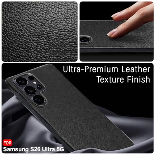 Image of TheGiftKart Hybrid Ultimate Slim Back Case Cover for Samsung Galaxy S26 Ultra 5G | Lightweight Profile | Hard Back Cover Case (PC & TPU, Metal Camera Ring, Leather Texture Finish, Black)