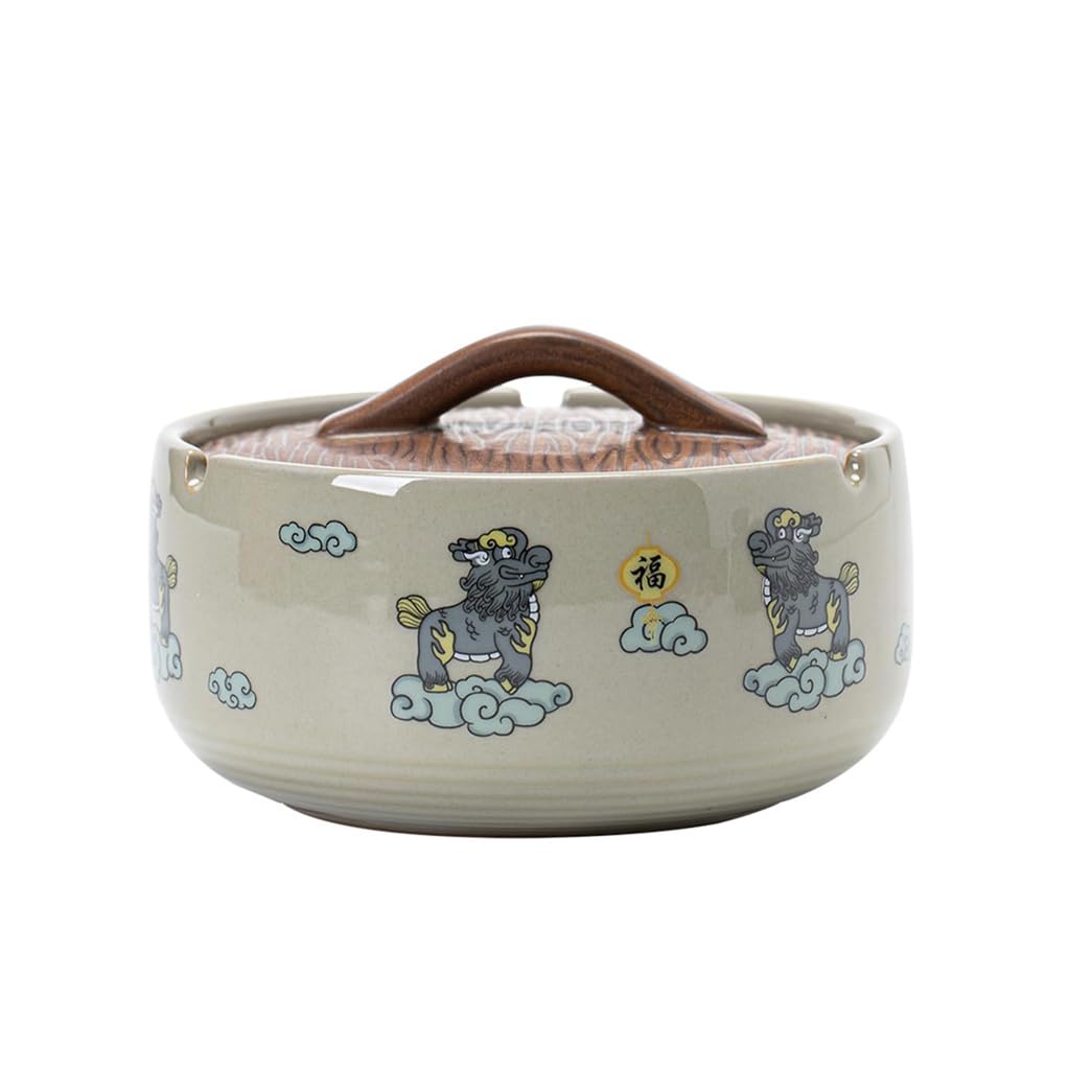 GVILTY Posacenere di sigaretta in ceramica vintage con coperchio, posacenere di sigaretta da tavolo per interno esterno e tavolo decorativo posacenero brown