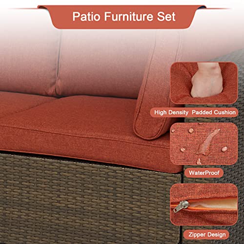 Aiit Kinlife Patio Outdoor Couch, 2Pcs Outdoor Patio Loveseat, All Weather Brown Wicker Rattan Furniture Sofa Sectional Couch Corner Chair With Armrest, Maple Red #TOP4