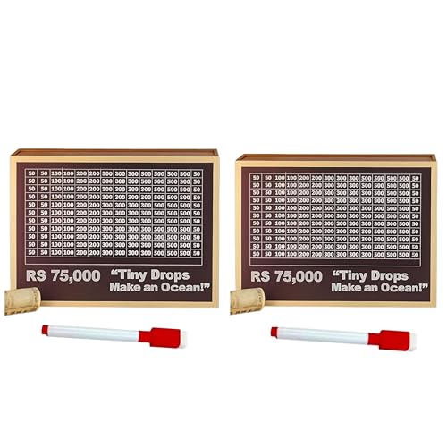 Image of Dr.MASHUR Wooden Money Saving Challenge Box with Printed Amount Board for Cash and Coin Collection, Reusable Saving Box for Kids and Adults (Pen 75k Money box-2pc, 2, Count)