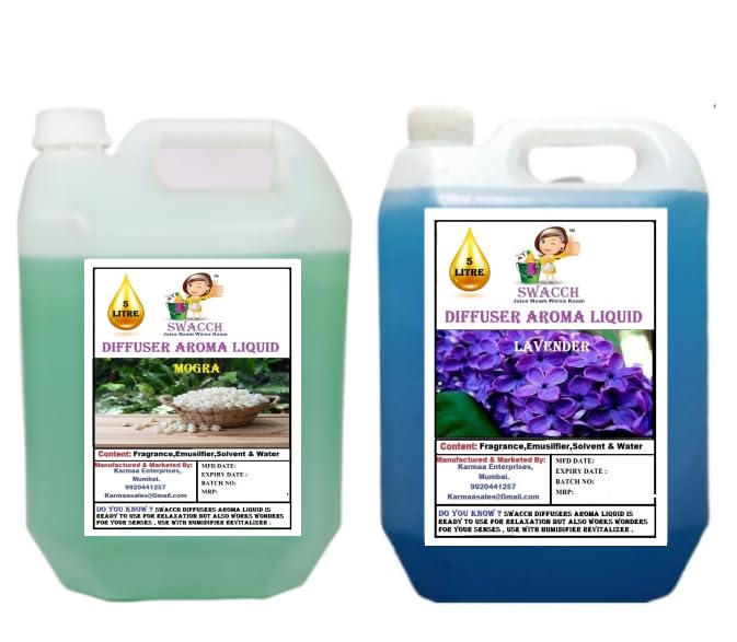 swacch Diffuser Aroma Liquid Mogra & Lavender Ready to use 5 Litre Combo Pack of 2 I Home Fragrance I Best for Aromatherapy I Helps in Meditation I Used in Diffusers I Water Based-image-10