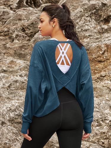 Image of Panadila Womens Open Back Workout Tops Long Sleeve Shirts