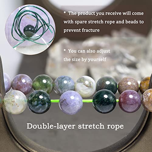 Dazcolo Natural Gemstone Bracelet 7.5 In Stretch Gems Stones 8Mm (0.31") Round | Beads Healing Crystals Quartz | Chakra Bracelet | Y2K | Bracelets For Women Men Girls Gifts (Unisex) (Moss Agate) #TOP1