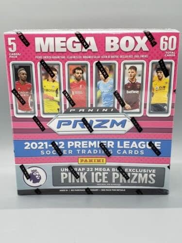2021-2022 Panini Prizm Premier League Soccer Trading Cards Mega Box - 22 Exclusive Pink Ice Prizms