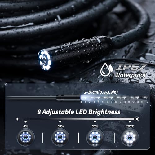Image of Endoscope Camera with Light, Inspection Borescope Camera with 4.3 inch IPS Screen, 1920P HD with 8 LED Lights, 16.5FT Semi-Rigid Cord Bore Scope, IP67 Waterproof Endoscope for Sewer, Tools(Green)