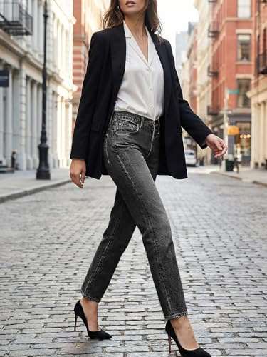 Image of Cicy Bell Womens Straight Leg Jeans High Waisted Mid Rise Stretchy Denim Pants Tapered Petite Jeans