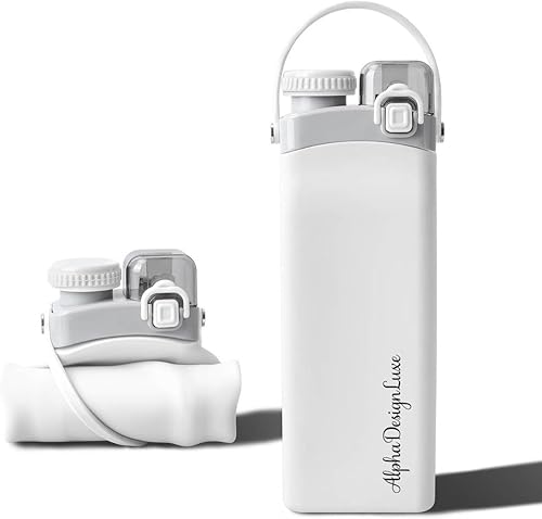 Botella de agua de silicona plegable, sin BPA, 100% materiales de grado alimenticio, duradera, portátil, versátil, a prueba de fugas, con popote