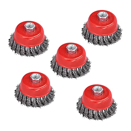 Cup Wire Brush, Heavy Duty Polishing, for Grinder, Red, Pack of 5, Strong Arm Cup Brush, Steel Wire Brush, Approx. 3 Inch Diameter, M14 Thread Brush