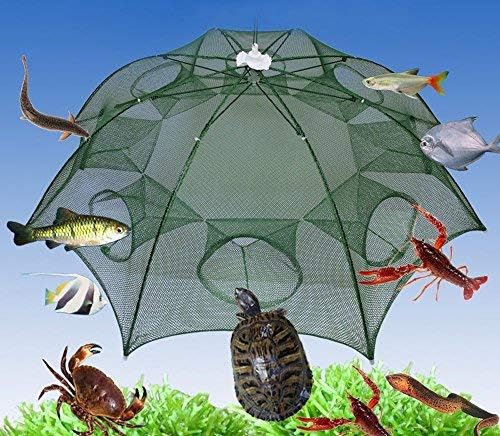 2-Pack Foldable Fishing Bait Trap Cast Net Cage with 18 Feets Nylon Rope for Catching Small Bait Fish Eels Crab Lobster Minnows Shrimp Crawfish(8 sides 8 Holes)