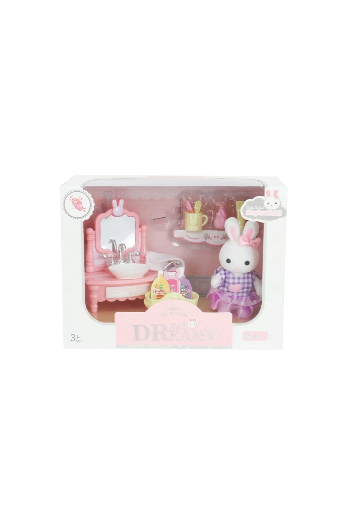 Mega Oyuncak 6621 5 Bay Dream Mini Tavşan Lavabo Seti Oyuncak Figür Banyo Aksesuarları 3 Yaş Üzeri
