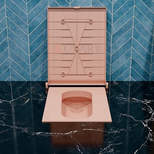 Image of LUXART Indian Toilet Cover Square 56L x 42W | Pink 21 Inch Orissa Pan Toilet Seat Cover | PP Commode Lid with Easy Installation Kit | Pink Finish | 2 Year Warranty