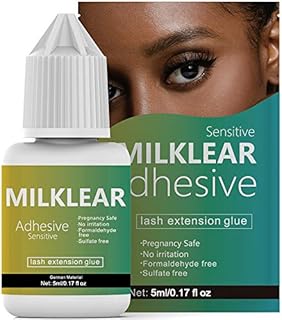 MILKLEAR Eyelash Extension Glue for Sensitive Eyes Lash Glue for Eyelash Extensions at Home Low Fume No Irritation Lasting 2-3 Weeks Black Adhesive for Self Application or Professional Use