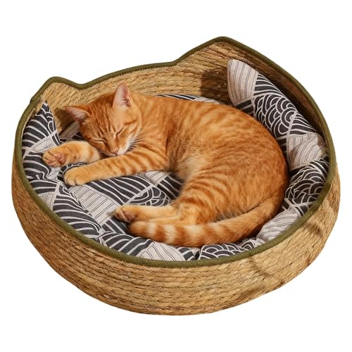 Cuccia Per Gatti,Con E Guanciale Intrecciato Comodo Per Gattini - Casa Per Gatti Da Interno - Per Interno Inverno Auto Campeggio Scrivania Comodino Sedia Divano Stanza Esterno