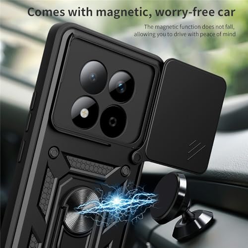 Image of Casodon Heavy Duty Back Case Cover for Redmi Note 15 Pro Plus 5G, Shockproof Redmi Note 15 Pro Plus Back Cover, Ring Case with Kickstand and Camera Protection Shutter - Black