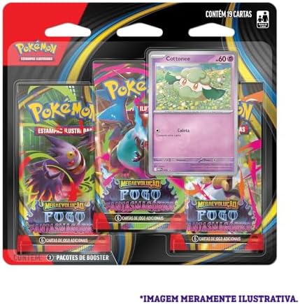Pokémon TCG, Blister triplo Cottonee me02 fogo Fantasmagórico