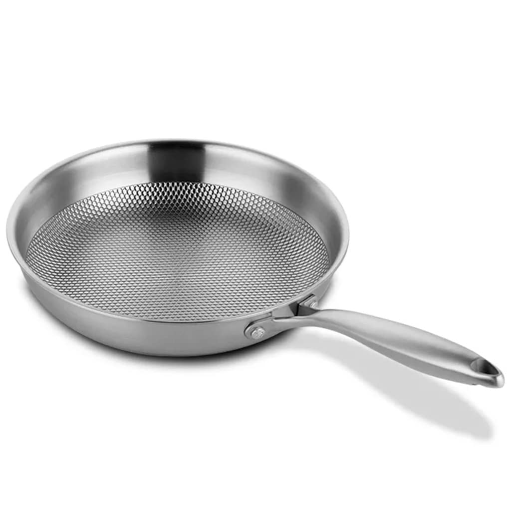 Padella in acciaio inox a cinque strati, antiaderente non rivestita, con texture a pois, adatta per pentole da cucina a induzione (A 28 cm)
