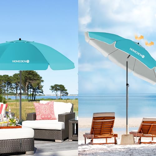 HOMEDEMO Sonnenschirm Strandschirm, Ø 180 cm Gartenschirm Marktschirm, Terrassenschirm mit Bodenhülse & Drehstange & Schutzhülle, Türkis rund UV50+ Schutz Sonnenschutzschirm