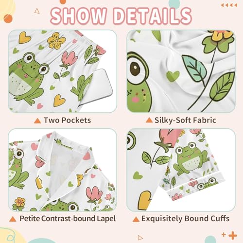senya Happy Cute Frog Satin Summer Pajama Sets Silk Short Sleeve Button Down Sleepwear3
