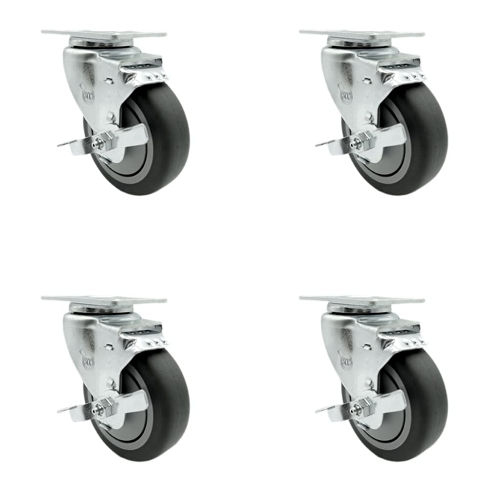 Stainless Steel Thermoplastic Rubber Swivel Top Plate Caster Set of 4 w/4