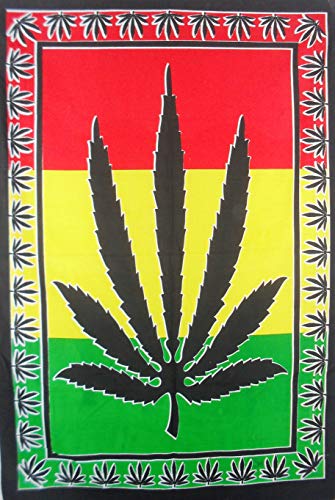 Bob Marley cannabis flag psychédélique Herbal Weed ~ Rasta Feuille de Marijuana, Poster, hippie Décoration murale à suspendre, coton Couvre-lit 76 x 101 cm