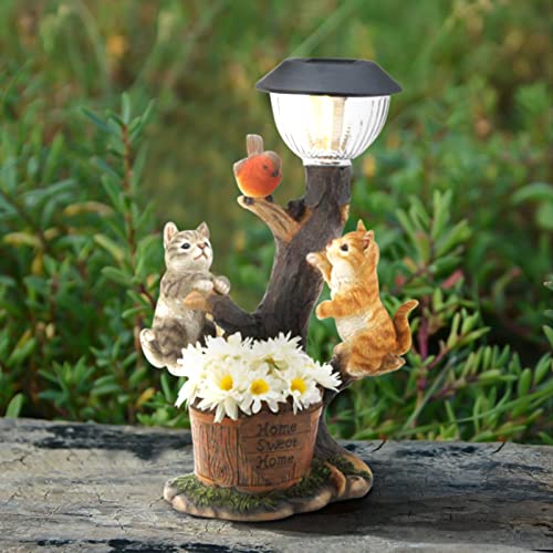 Solar Lights Animal Climbing Garden Statue, Resin Cat Statue with Post Light Lantern, Outdoor Animal Decking Light - Image 4