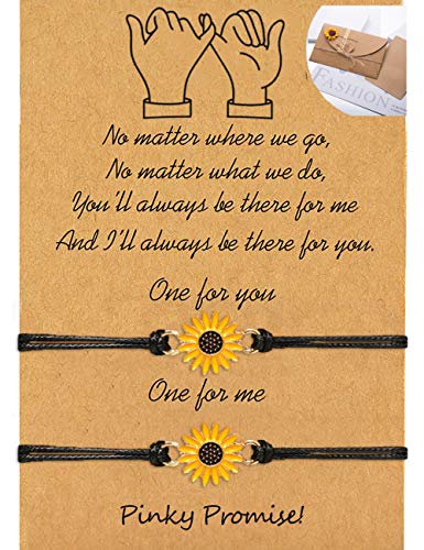 Sunflower Pinky Promise Bracelets Best Friend Long Distance Friendship Gifts for Women Teen Girls