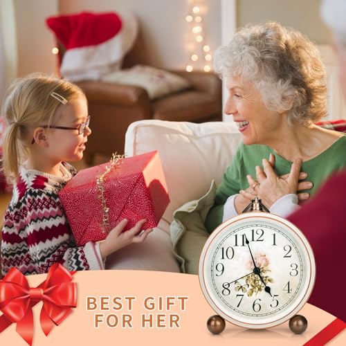 Retro Desk Clock, Classic Alarm Clock for Living Room Table Bedroom Vintage Silent Non-Ticking 5 Inches Clock Battery Operated for Heavy Sleepers, HD Glass Lens, Easy to Read (Rose) - Image 6