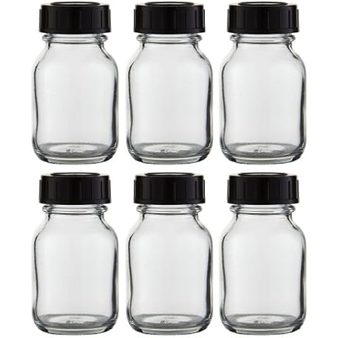 6 x Weithalsflasche 50ml Klarglas inkl. Schraubverschluss Cover