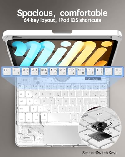 Image of Intermerge Keyboard Case for iPad mini 7 (A17 Pro, 2024) & Mini 6 (2021) 8.3 inch - 360 Swivel Multi-Touch Trackpad, 7-Color RGB Backlit Keys, Pencil Holder, Type-C Charging, Power Indicator-Frost Pulse