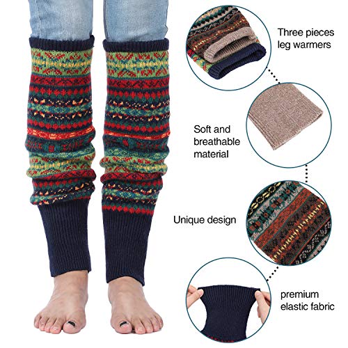 SATINIOR 2 Pairs Leg Warmers for Women Wool Leg Warmers Bohemian Winter Long Knit Boot Cuffs Socks for Women2