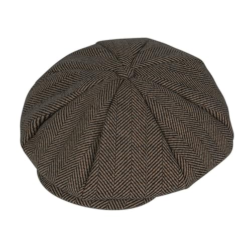 Faletony Herringbone Newsboy Cap 8 Panel Baker Boy Tweed Flat Cap Peaky 1920s Gatsby Hat for Men (Brown)