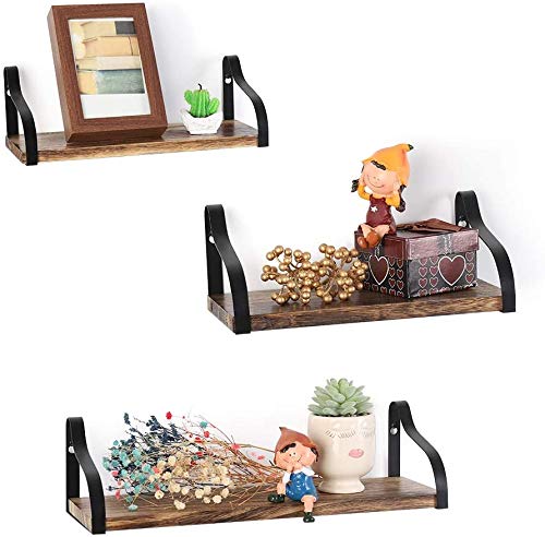 HAITRAL - Estantería de pared flotante, juego de 3 estanterías de madera rústica para salón, dormitorio, cuarto de baño, cocina