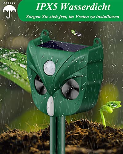 Katzenschreck Ultraschall, Solar Katzenschreck für Garten, IPX5 Wasserdicht USB Lade Marderschreck mit Bewegungssensor, 5 Frequenzbereiche und rot Blinklichter, Vogelschreck für Katzen, Hunde, Vögel
