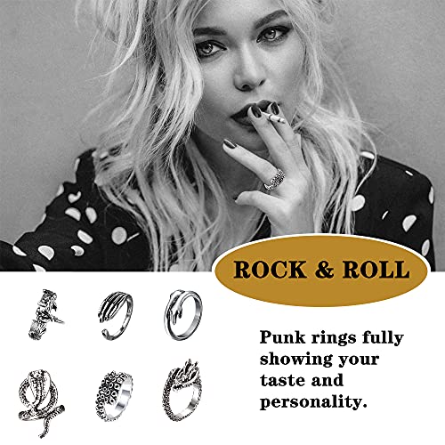 Helicopchain 20Pcs Vintage Punk Rings For Men Women Adjustable Open Gothic Knuckle Rings Set Y2K Rings Frog Snake Dragon Claw Peacock Rings Retro Jewelry Rings #TOP1