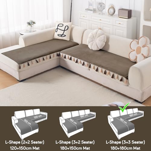Image of HOKIPO Tassel Tone Sofa Cover L Shape 6 Seater Mat, Graphite Grey