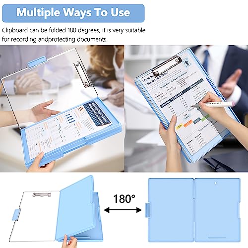 Clipboard With Storage,Heavy Duty Clip Boards 8.5X11 With 2 Storage Case,Clear Visible Top Panel Storage Clipboard,Side Opening Clip Boards,Nursing Clipboard Folder Case For Office Supplies-Aqua Blue #TOP5