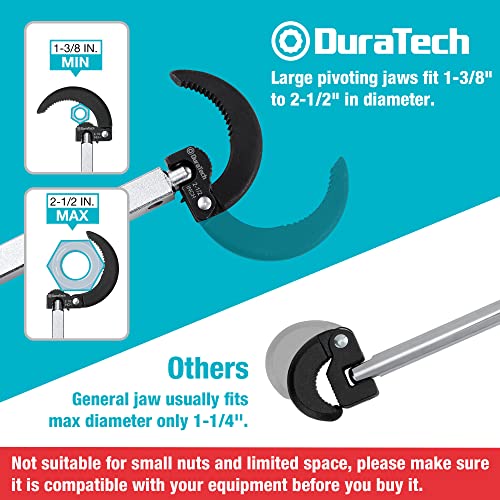 DURATECH 10 "-17" Telescoping Basin Wrench with 1-3/8" to 2-1/2" Large Jaw Capacity & Tub Drain Remover Wrench Aluminum Alloy Drain Removal Tool, Dual Ended by DURATECH - Image 2