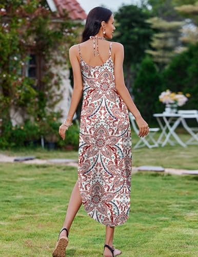 Image of Zeagoo Women's Casual Sundress Summer Maxi Sleeveless V Neck Split Boho Beach Dress Travel Vacation Dress with Pockets
