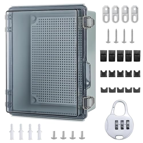 Scatola Elettrica da Esterno, Scatola di Derivazione Esterna IP66, Armadio Trasparente Esterno con accessori per il montaggio a parete e serratura (29 x 19 x 14 cm)