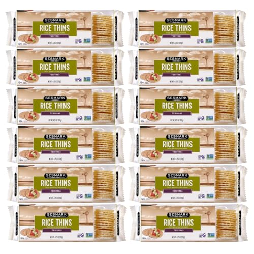 Sesmark Gluten Free Rice Thins Teriyaki - Non GMO Project Verified - 4.25 Oz. (Pack of 12)