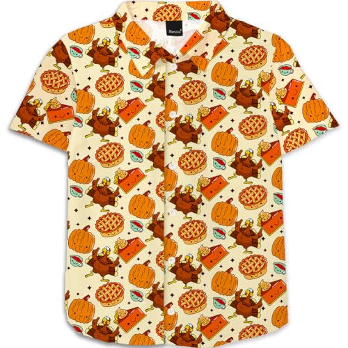 Image of Remimi Unisex Kids Halloween Shirt Boys Pumpkin Ghost Shirts Hawaii Button Up Tops 5-14 Years