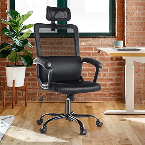 SMUG Office Desk Computer Chair,Ergonomic Comfy Swivel Rolling Game Home Mesh High Back Chairs with Wheels,Lumbar Support,Adjustable Headrest,Comfortable Pillow,120°tilt for Bedroom,Study,Black - Image 3