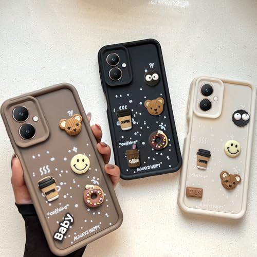 Image of COLORflow Back Cover Compatible with Vivo Y27 4G | Cute Fun Cartoon 3D Ball Coffee Silicone Case (Black) | Designer Camera and Body Protected Back Cover