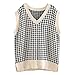 GOKOMO Damen Hahnentritt Pullunder Weste Herbst Winter Karierter Pullover V-Ausschnit ärmellos Sweatshirt Warme Modisch All-Match Freizeit Damen Pullover(XXL,Beige)