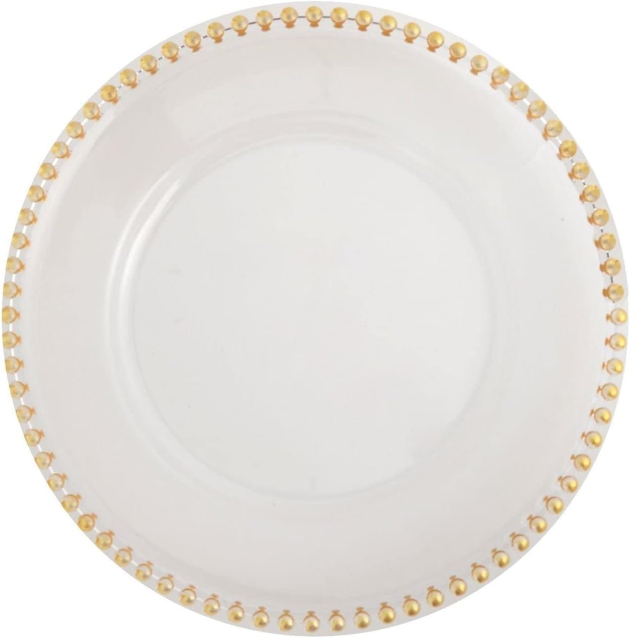 HONHPD Clear Plastics Charger 13 Inch Dinner Plate With Beaded Rim - Set of 50 Pcs - Gold