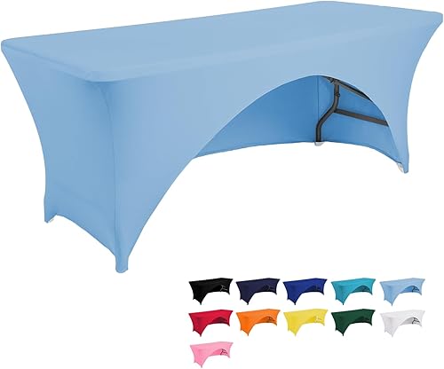 Jeloris Mantel rectangular de elastano con parte trasera abierta (6 pies, azul claro) ajustado, lavable, sin arrugas, elástico y elástico para mesa